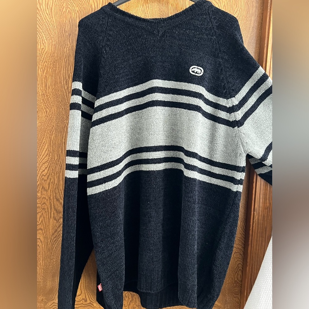 Ecko Unlimited, jumper, v-neck, black and grey sweater. Size 2XL